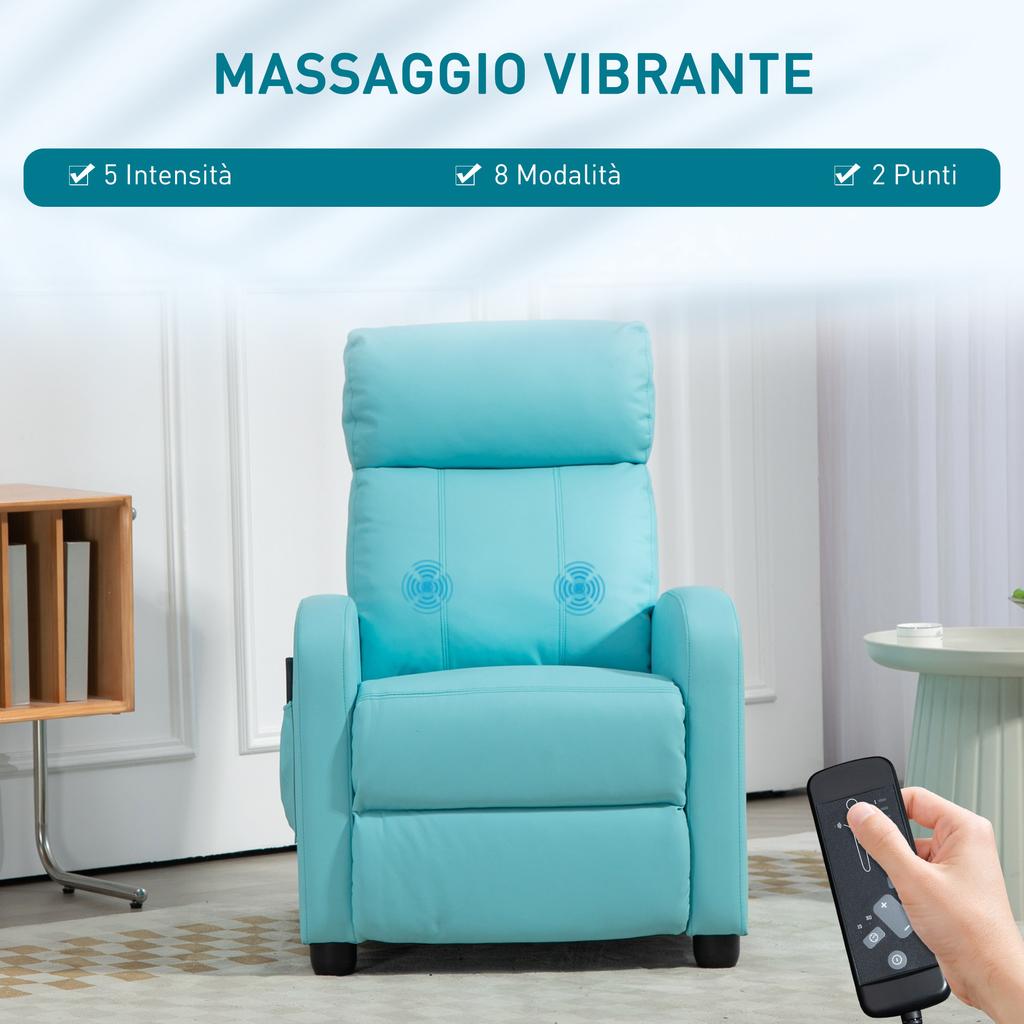 Poltrona Relax Massaging With Remote Control And 8 Programs Reclining And Footrest Blue