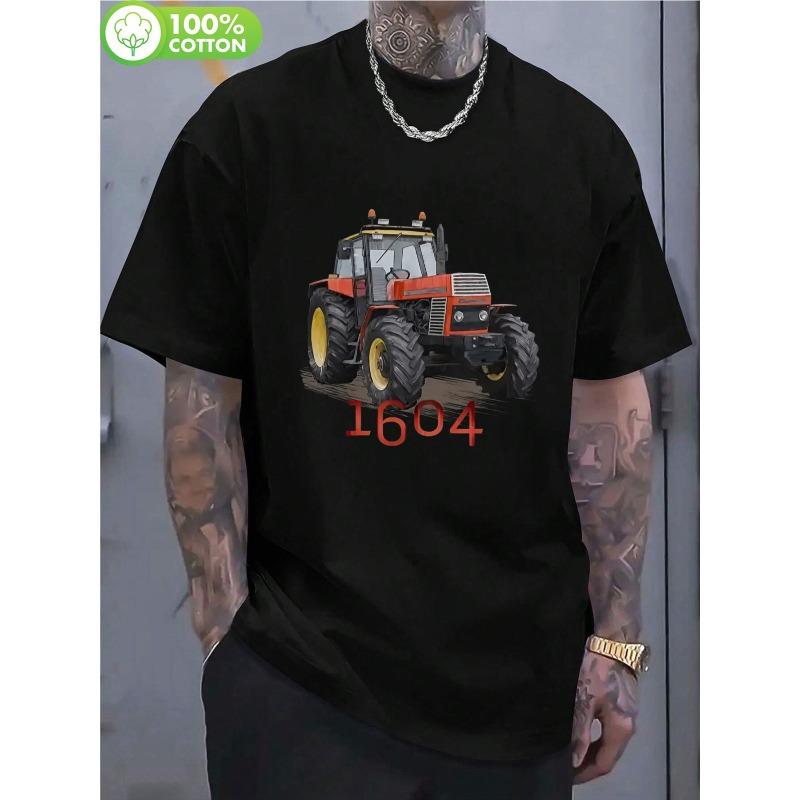 Мужская футболка Ursus 1604 с принтом трактора - Свободная, с коротким рукавом, Удобная для всех сезонов, Повседневная, С круглым вырезом, Дышащая