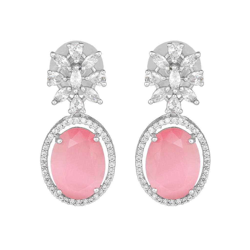 Великолепные серьги Estele с родиевым покрытием, CZ и мятно-розовыми камнями для женщин