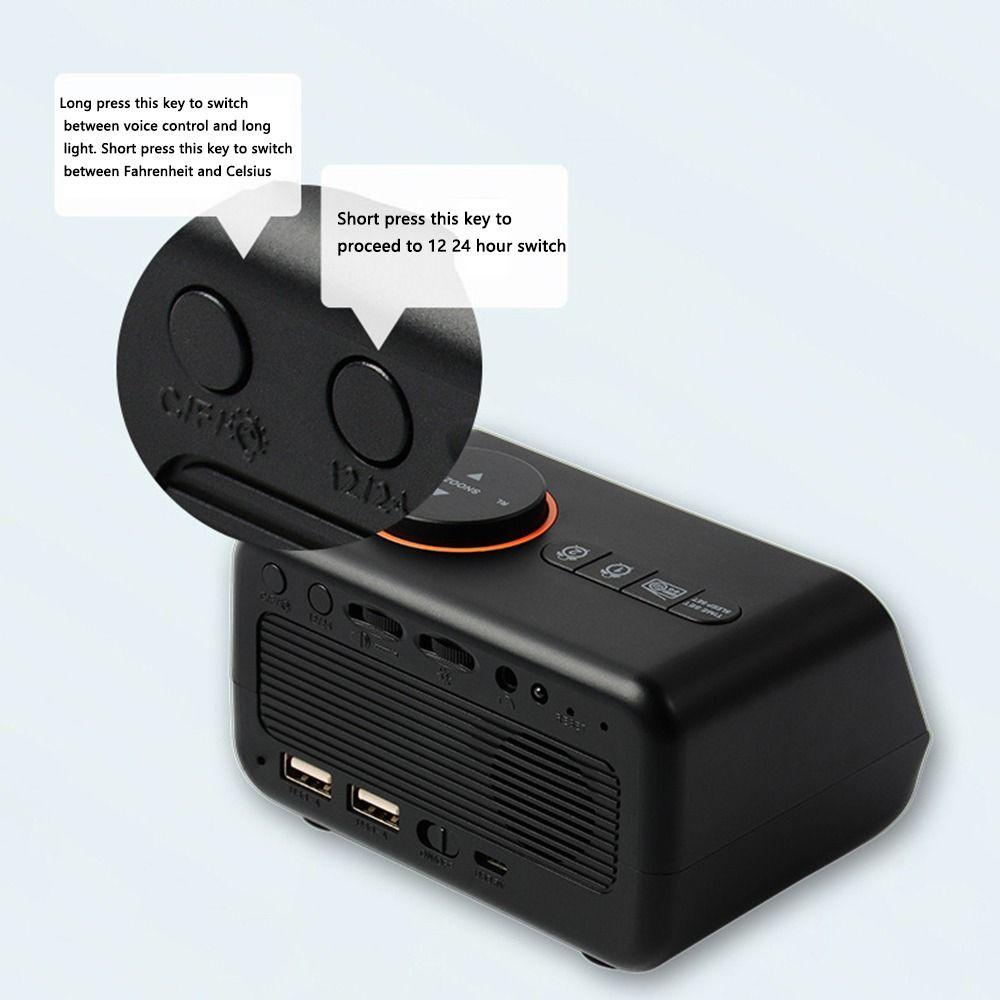 Регулируемая громкость FM-радио Светодиодный будильник Термометр USB-зарядка Цифровой настольный календарь Подключаемые наушники Функция памяти