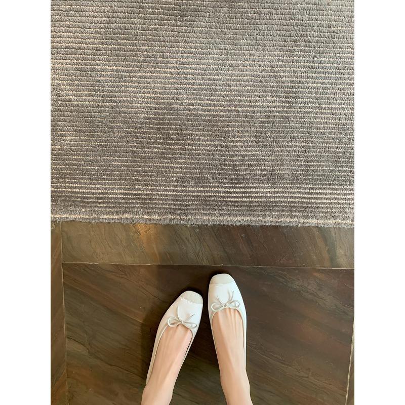 [] Two Heights~ Lambskin Square Head Bow Thick Heel Ballet Shoes Women's Single Shoes