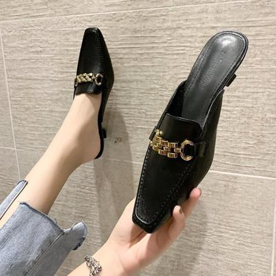 Тапочки Baotou Half для женщин, которые можно носить снаружи, модные женские кожаные тапочки