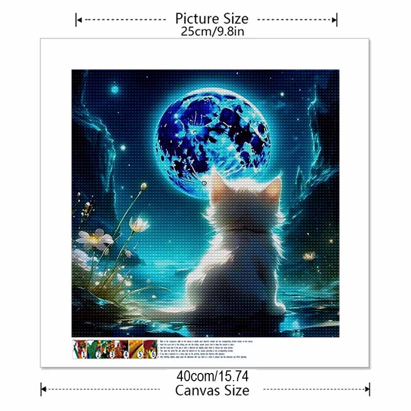Новое поступление 5D DIY Полный круг Алмазная мозаика «Кот, смотрящий на луну» Вышивка Крестиком Декор для дома Подарок