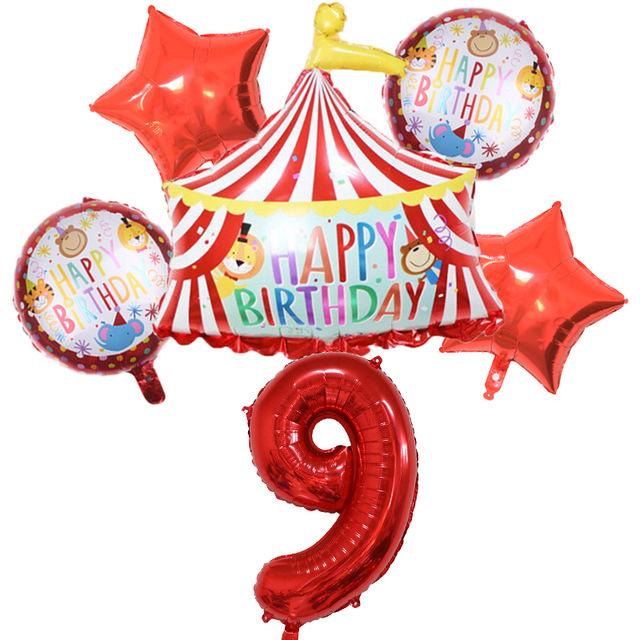 32inch Foil Number with Red Circus Birthday Tent Balloons Air Globos Animal Theme Party Children's Birthday Decorations Kids Toy