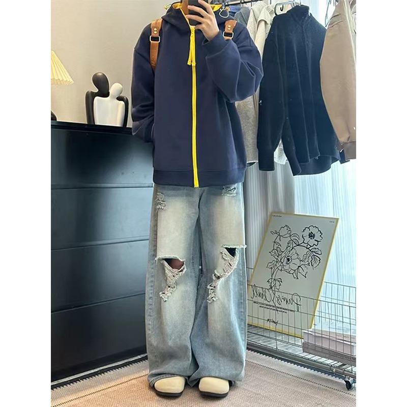 Men's Autumn Winter Color Block Zipper Hoodie - Trendy and Casual Hooded Sweatshirt