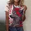 Женская футболка с принтом волка, круглым вырезом, 3D цифровой печатью, с коротким рукавом, модный женский топ с животным принтом 3215
