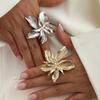 Adjustable Metal Flower Ring Double Layered Irregular Geometric Petal Ring  Trendy