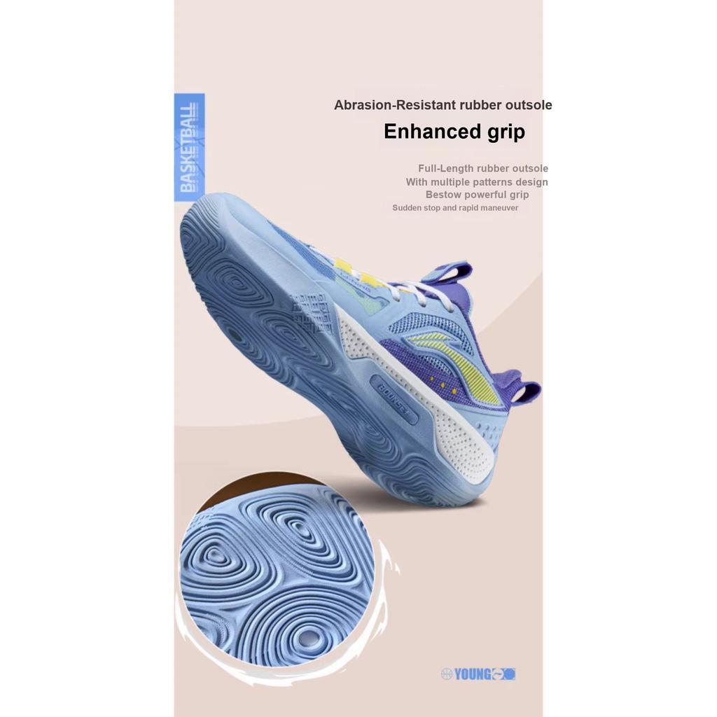 Баскетбольные кроссовки Li Ning Tian Ying с легкой технологией, дышащие, низкие, детские, синие, фиолетовые, YKBT054-11