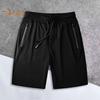 Men Summer Pants Elastic Waistband Zipper Pockets Stay Dry Stretch Ice Silk Athletic Shorts for Running Training Cycling Fitness Shorts