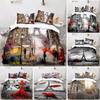 Eiffel Tower Duvet Cover Paris France Bedding Set Retro Red Truck Quilt Cover City Building Automobile Polyester Comforter Cover