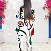 Women Plus Size Abstract Printed Round Neck Long Sleeve Layered Top Long Pants Two Piece Set