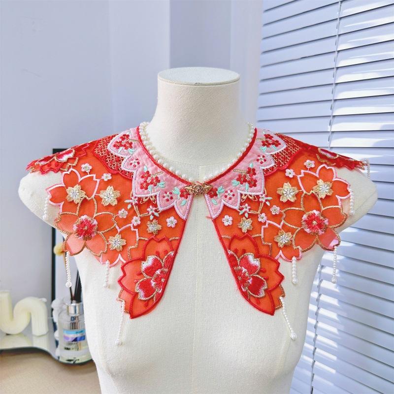 National Style Hanfu Colorful Embroidery Fake Collar Horse Dress Cheongsam Neckline Decorative Collar Flower
