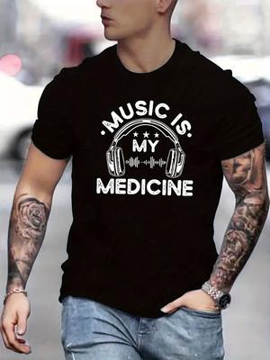 Футболка мужская Music Is My Medicine, персонализированная мужская футболка с коротким рукавом и круглым вырезом, модная уличная одежда, летняя хлопковая майка