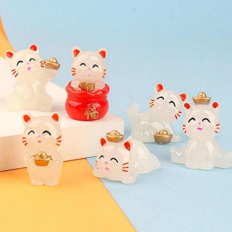6 шт. Креативный Светящийся Кот Удачи Мини-Пейзаж DIY Украшение Светящиеся Кошки Мини-Фигурки Автомобиль Офис Настольные Украшения
