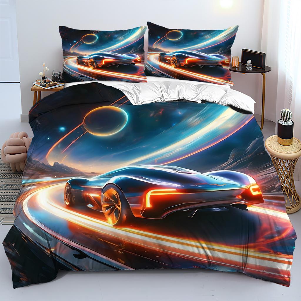 Cool Colorful Sports Car 3D Cartoon Printed Quilt Cover Soft Comfortable Bedding Set Home Textiles Polyester 2/3Pcs Duvet Cover