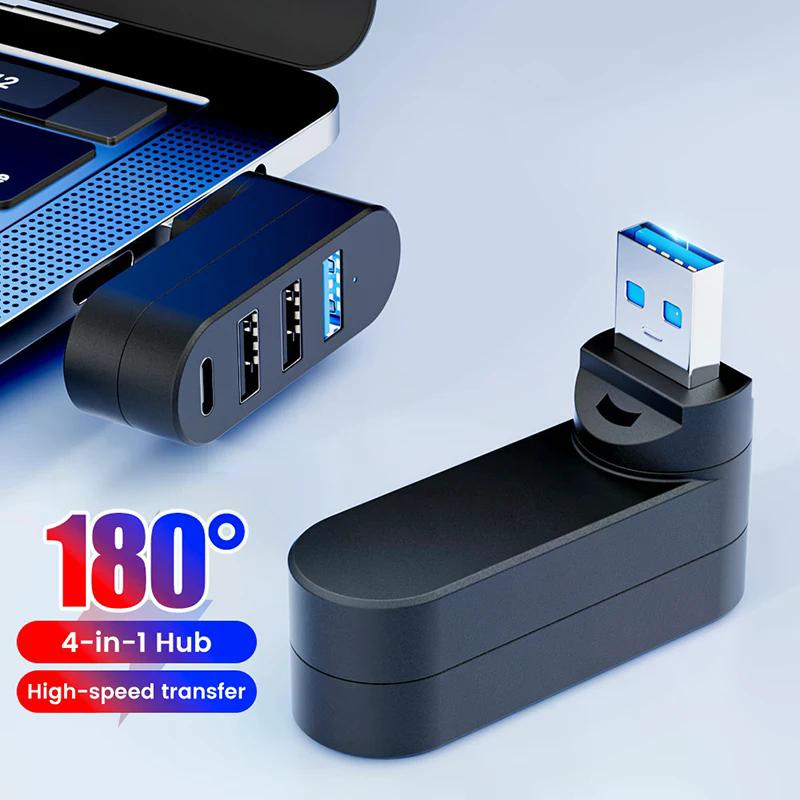 Поворотный USB-хаб USB 3.0 2.0 Type-C, USB-разветвитель, 4 порта, множественный расширитель для компьютера, ноутбука, MacBook, U-диска, передача данных