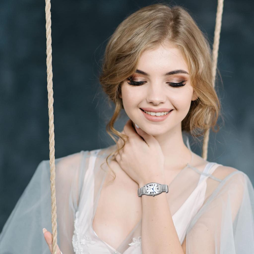 Парные часы, Римские цифры, Аналоговый дисплей, Квадратные, Античный стиль, Стильные, Эластичный ремешок, Кварцевые часы, Серебристые, Мужские и женские,