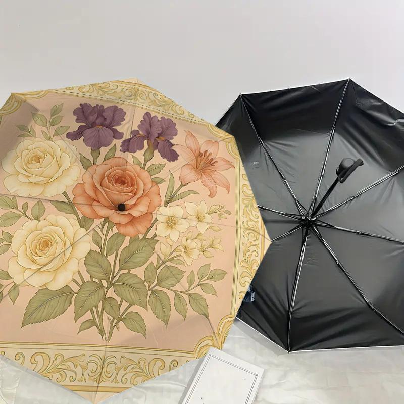 1PC Floral Pattern Umbrella-8-Rib Reinforced Portable Folding Travel Suitable for All Seasons Outdoor Daily Use Is an Ideal Choice -K0351