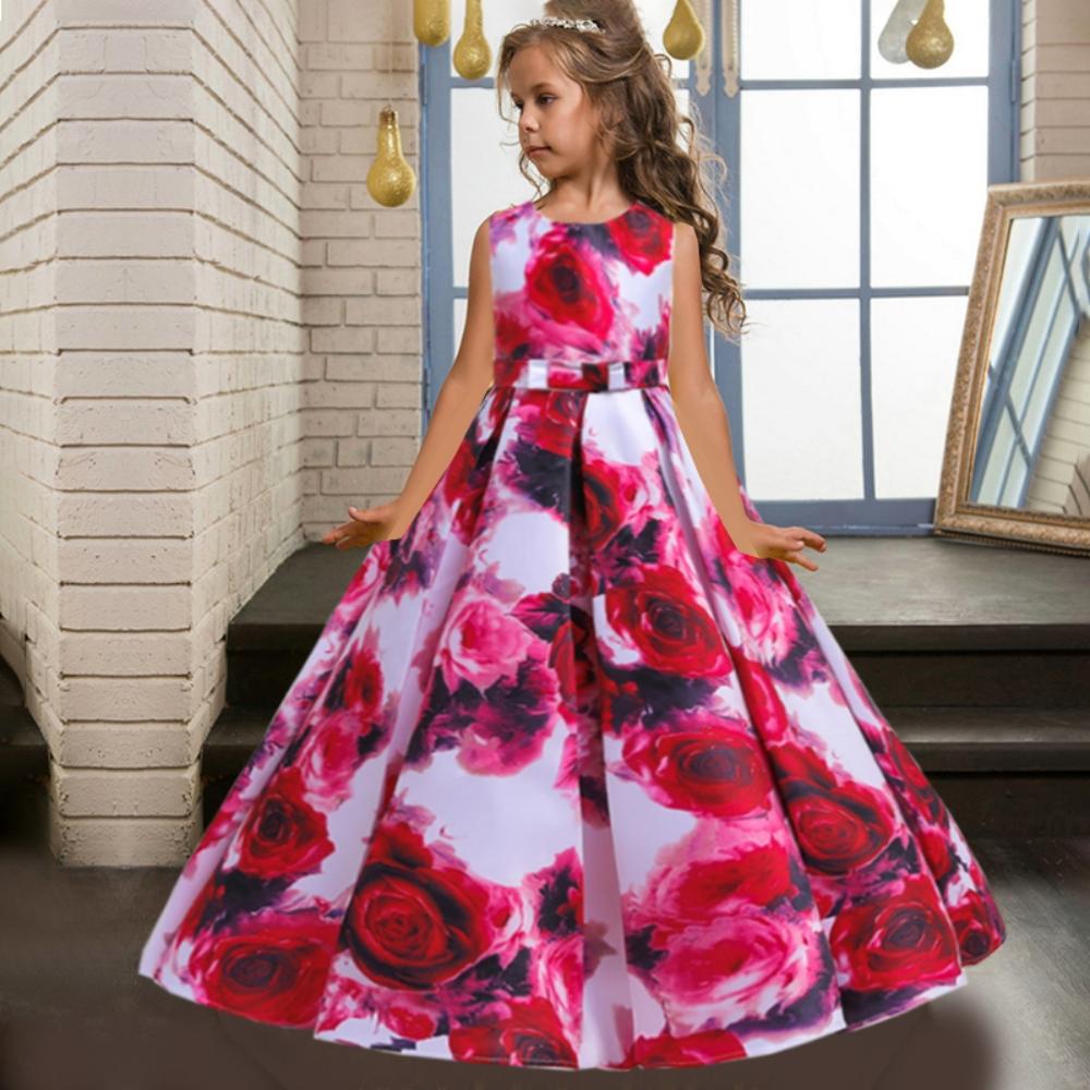 Платье с цветочным принтом для девочек, детское платье принцессы для девочек, платье для девочек на день рождения