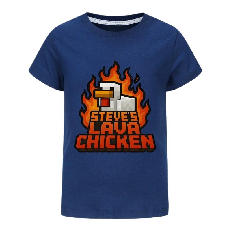 2025 Футболки для девочек Летняя одежда с коротким рукавом Детская мультяшная футболка Костюм курицы лавы Стива Детская одежда с коротким рукавом