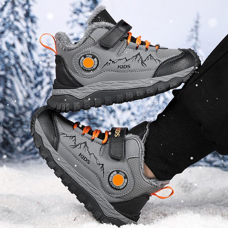 Зимняя детская модная флисовая теплая уличная обувь с высоким верхом, хлопковые ботинки, сноубутсы, походная хлопковая обувь 30-40