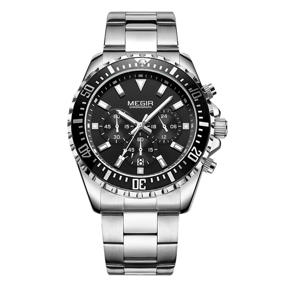 Мужские кварцевые часы с хронографом из нержавеющей стали, водонепроницаемые, светящиеся аналоговые 24-часовые наручные часы для мужчин, зеленый циферблат