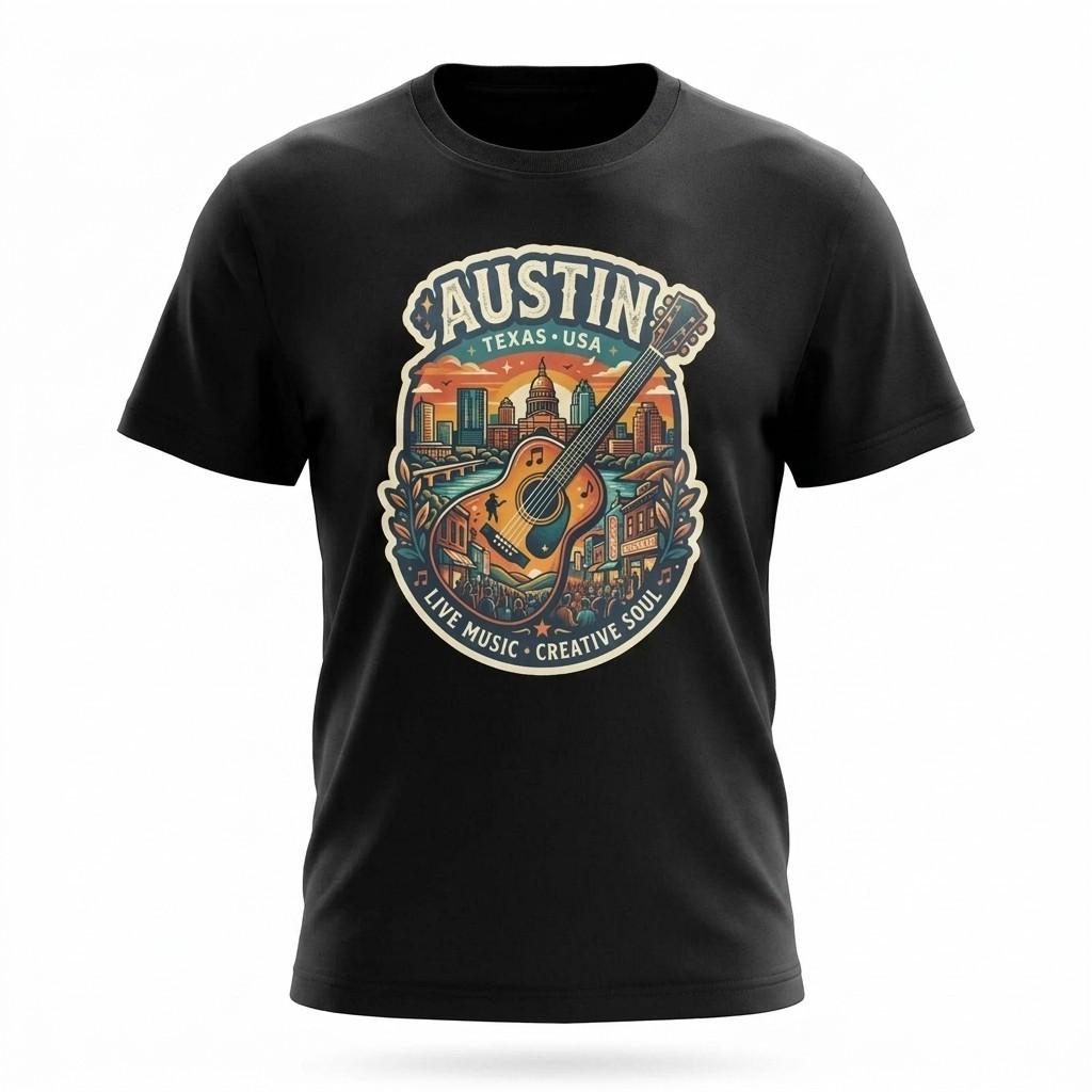 Austin Texas Live Music Graphic T-Shirt Unisex Travel Tee