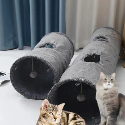 Складной зимний замшевый туннель для кошек для щенков, кроликов, котят, для игр, погони, пряток, интерактивная подстилка-игрушка, длинный туннель для кошек