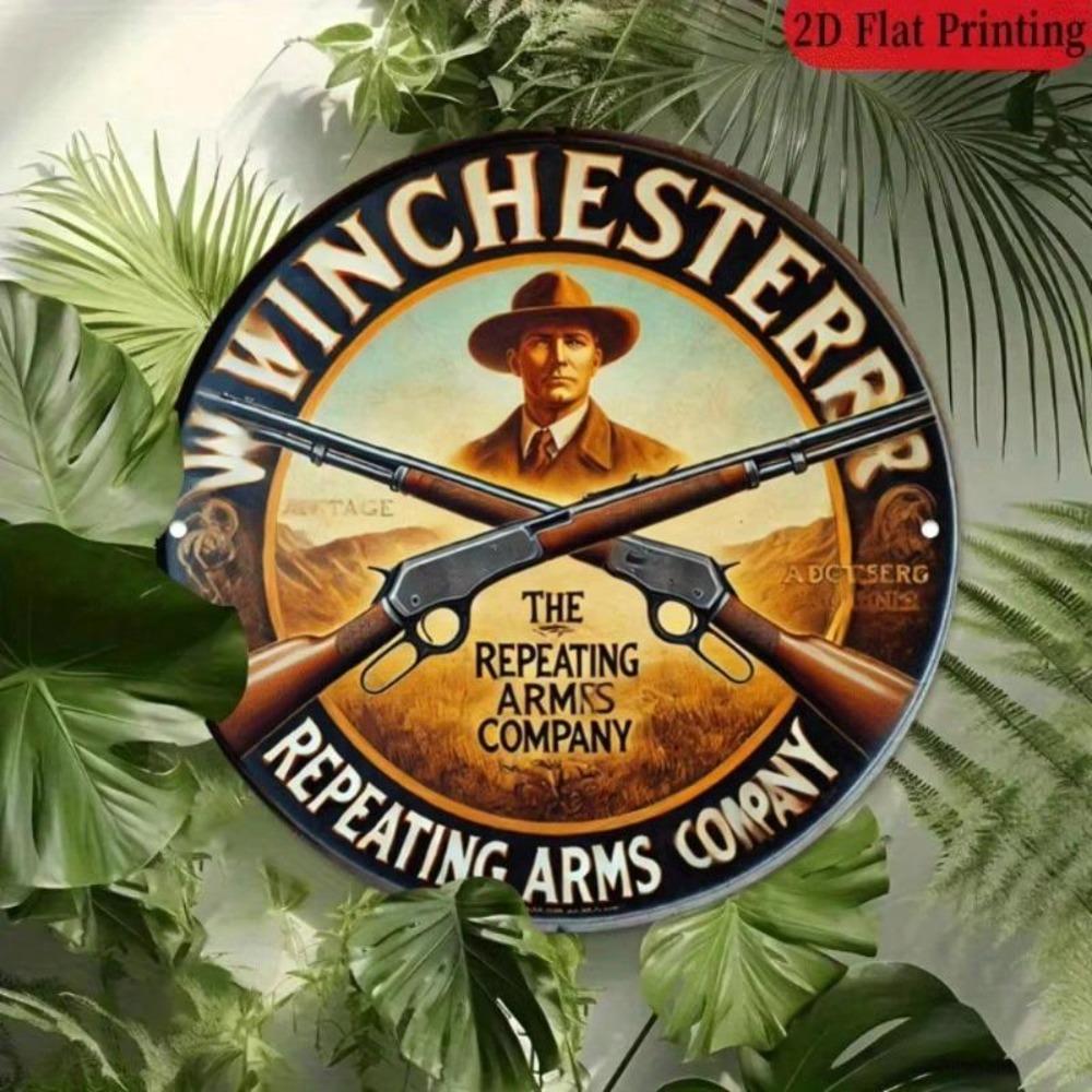Винчестер Repeating Arms Винтажная 2D Алюминиевая Табличка Круглый Металлический Знак Западный Бар Дом Декор для Ружья 8x8 Дюймов