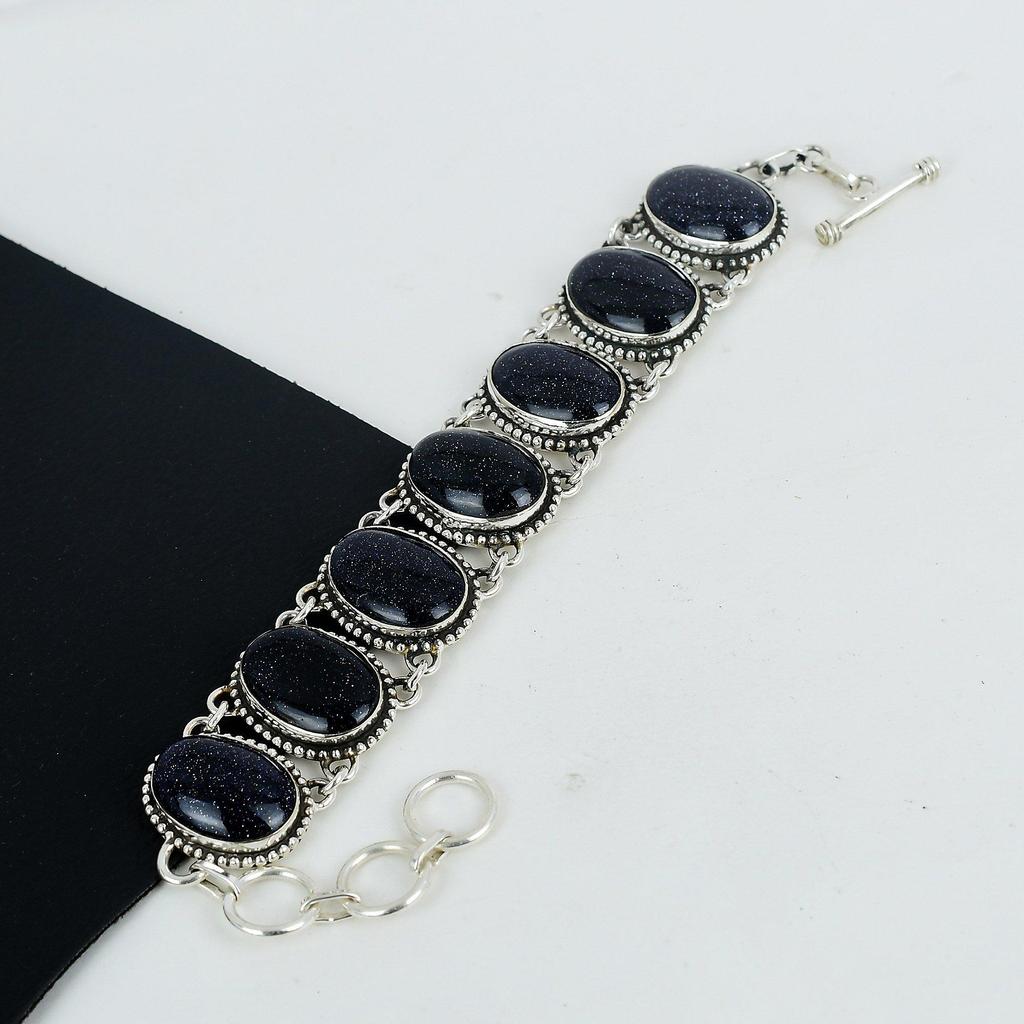 Natural Blue Sunstone Gemstone Handmade 925 Sterling Silver Bracelet, Blue Sunstone Bracelet For Wife, Unisex Bracelet, Mother's Day Gift