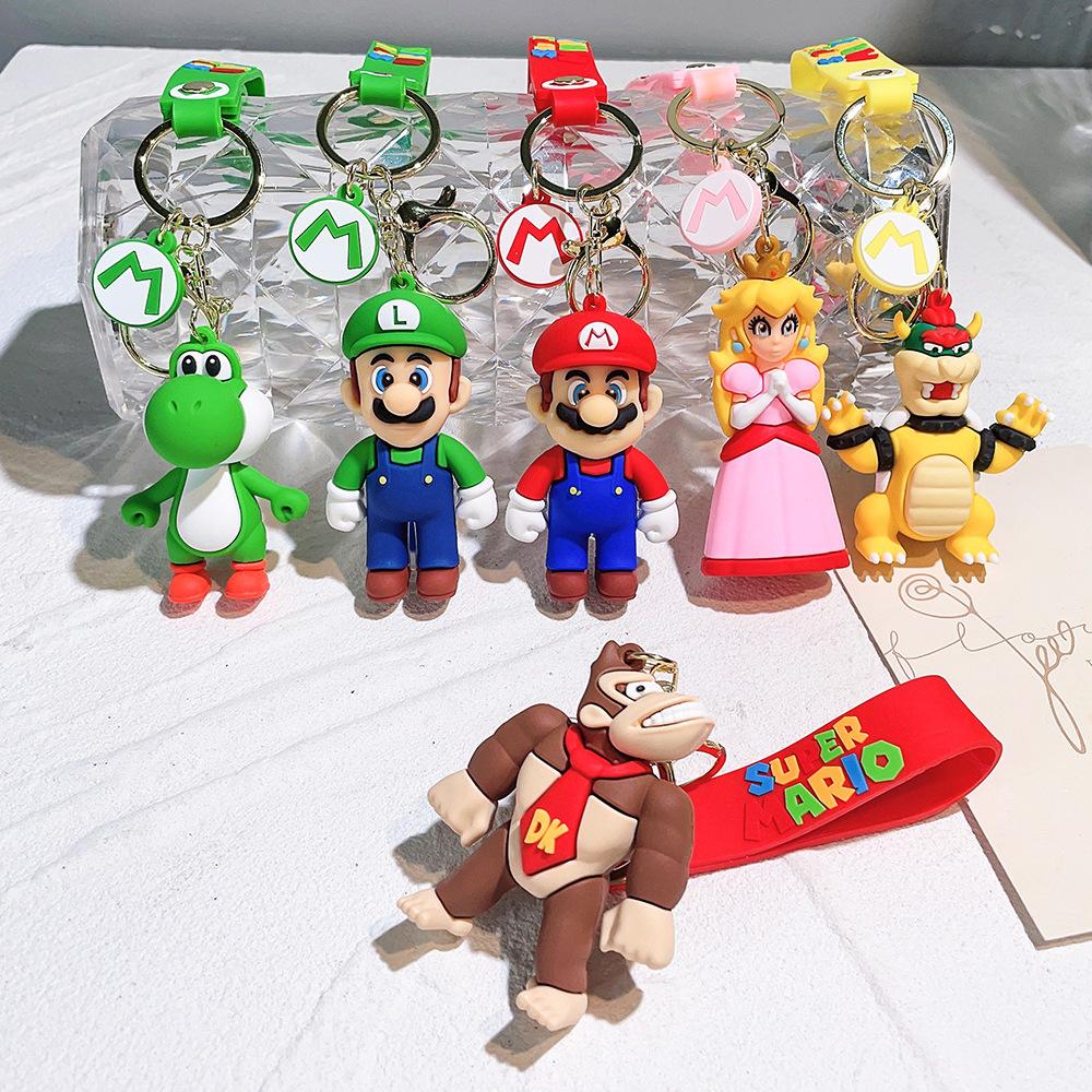 Super Mario Keychain Mario Bros Luigi Toad Yoshi Bowser Action Figure Model AccesoriosPVC Cartoon Bag Doll Pendant Toys Gift