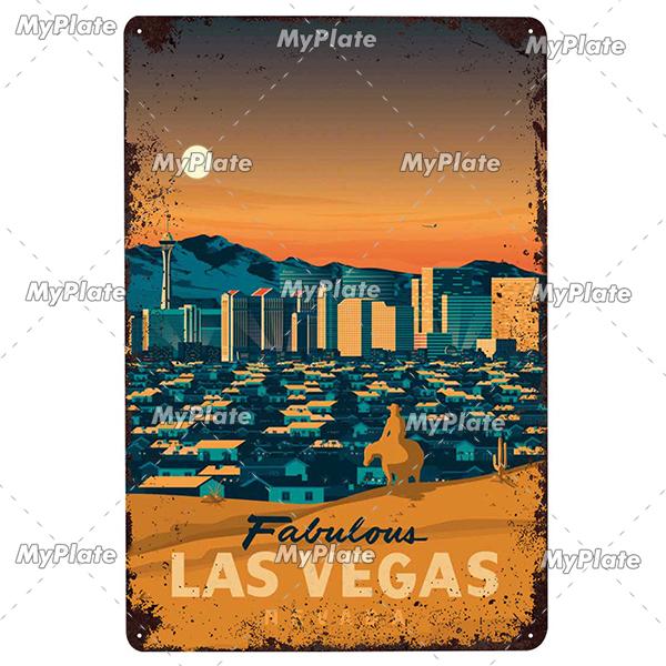 USA Tin Signs Vintage Metal Sign City Plaque Wall Decor for Garage Bar Pub Man Cave Decorative Plate Iron Country Painting