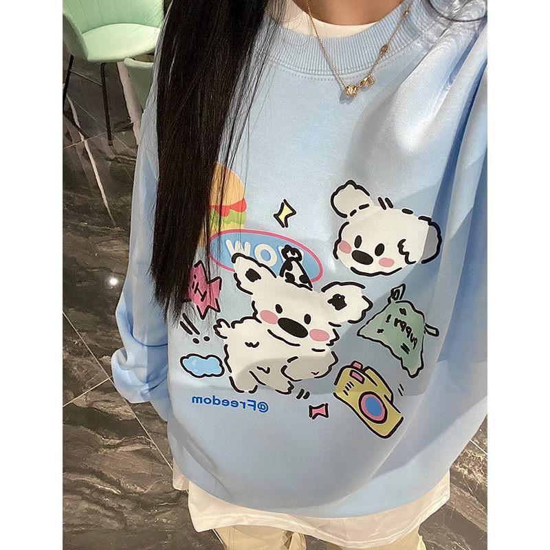 Womens Oversized Cotton Hoodless Sweatshirt Loose Fit Plus Size Printed Graphic Top