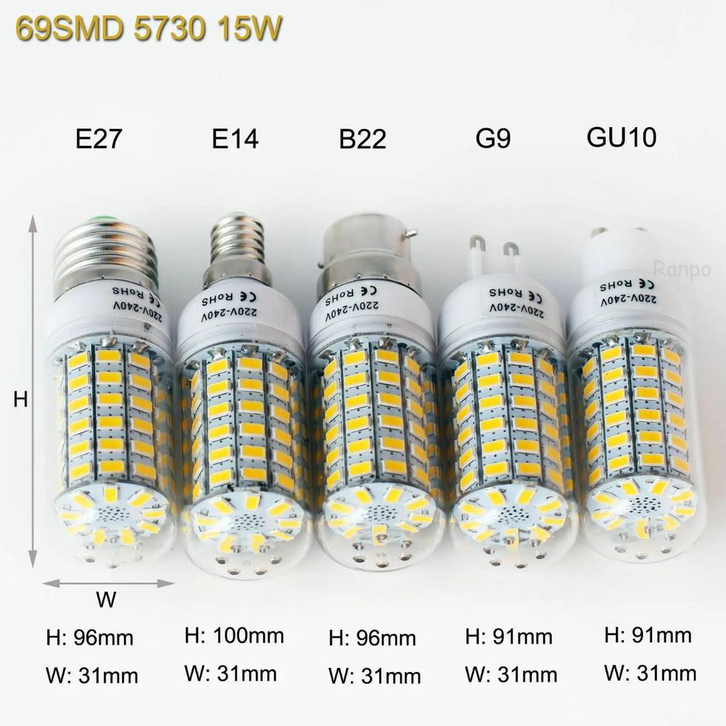 HOMZY 7-15W E27 LED Lamp E14 LED SMD5730 220V Corn Light Bulbs 24 36 56 72 LEDs Lamparas LED Chandelie for Home Decor Ampoule Led Light