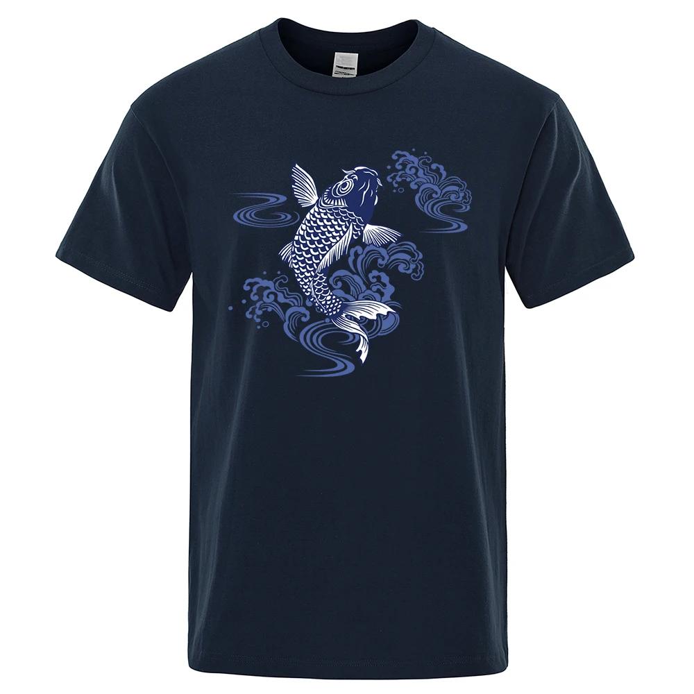 Cyprinus Carpio Haematopterus Кои Мужские футболки Повседневный хлопок Мужской короткий рукав Дышащие Оверсайз Топы Летняя уличная футболка Одежда