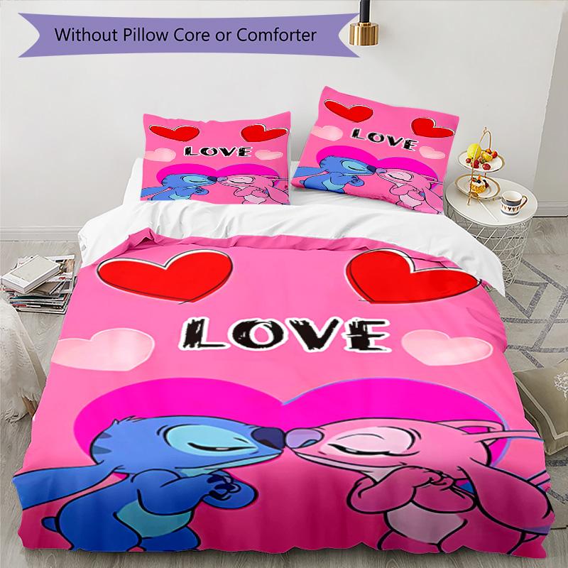Stitch Adventure Flowers Bedding Set,Breathable Duvet Cover with Pillowcases,Soft Bed Linen for Bedroom Home Decoration,Perfect Festival Birth