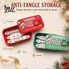 Holiday Desktop Ornament Christmas Sardine Tin Shaped Jewelry Box, Portable Travel Jewellery Storage Case with Compact Container Fish Bone Divider,