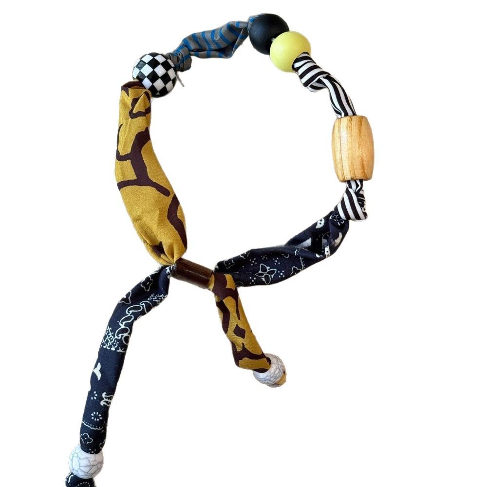 Love Pendant Wood Bead Necklace Multicolor Bohemian Choker Patchwork Cloth Chain Necklace Gift