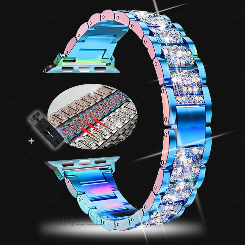 Ремешок с бриллиантами для Apple Watch Ultra Band 49 мм, 40 мм, 45 мм, 44 мм, 41 мм, 42 мм, 38 мм, металлический ремень для Iwatch Series 7 SE 6 5 4, женский браслет
