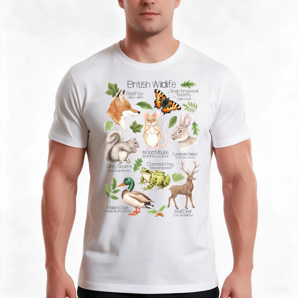 British Wildlife Tshirt Summer Casual Cotton Tee Oversized Streetwear Tops Vintage Graphic Print Loose Fit Short Sleeve