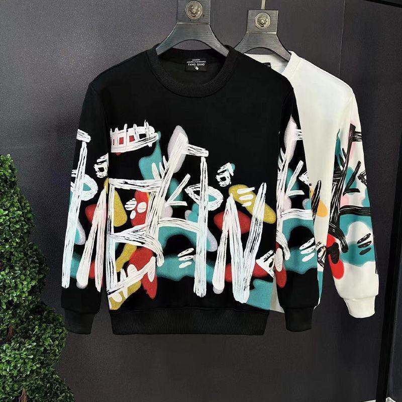 Модный бренд весна осень 2024 мужской новый сплайсированный пуловер с круглым вырезом и напечатанными буквами модные свободные повседневные толстовки с длинными рукавами