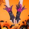 Women's Feather Wrist Cuffs Gothic Lace Feather Long Fingerless Gloves
