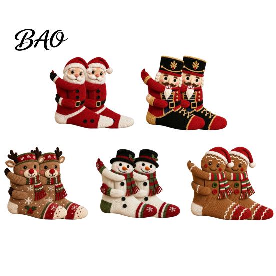 Christmas Stockings for Presents 3D Hugging Fireplace Decorations, Large Knit Holiday Gift Reusable Thick Fabric Stocking Bags with Santa/Elk/Snowman