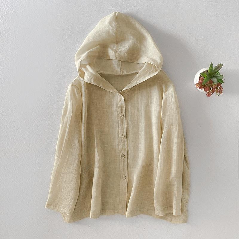 Тонкая льняная толстовка с капюшоном для женщин больших размеров, летняя модная, шикарная, элегантная, свободная, повседневная, для отдыха, с защитой от солнца, с кондиционером