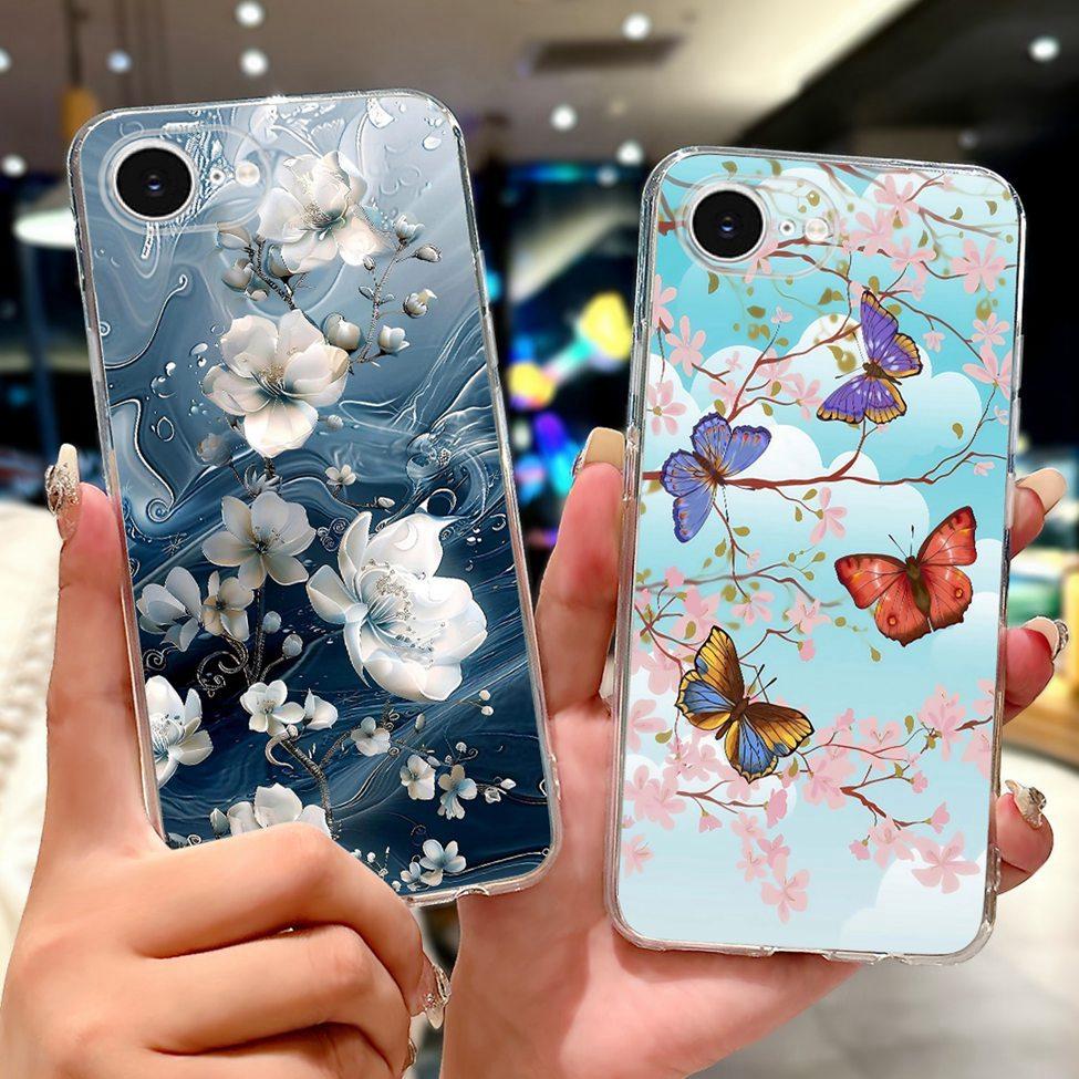 Clear For iPhone 16e A3212 A3409 A3410 A3408 Cover For iPhone 16e Case Fashion Luxury Flowers Cute Funny Painted Soft Bumper
