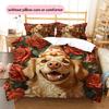 Rose Dog with Birthday Hat Pattern Bedding Quilt Set  Home Decoration  Gift (1 * duvet cover + 2 * pillowcase  without core)