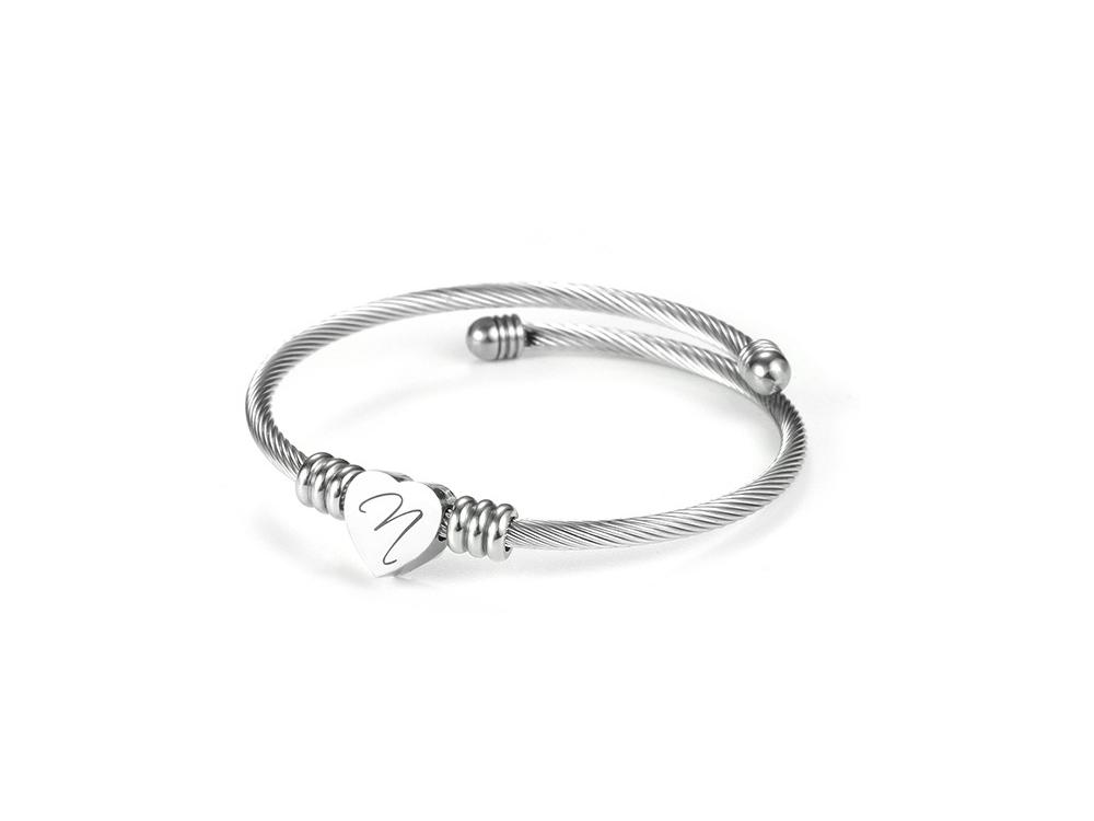 Titanium Steel English Alphabet Heart Bracelet with Simple Design