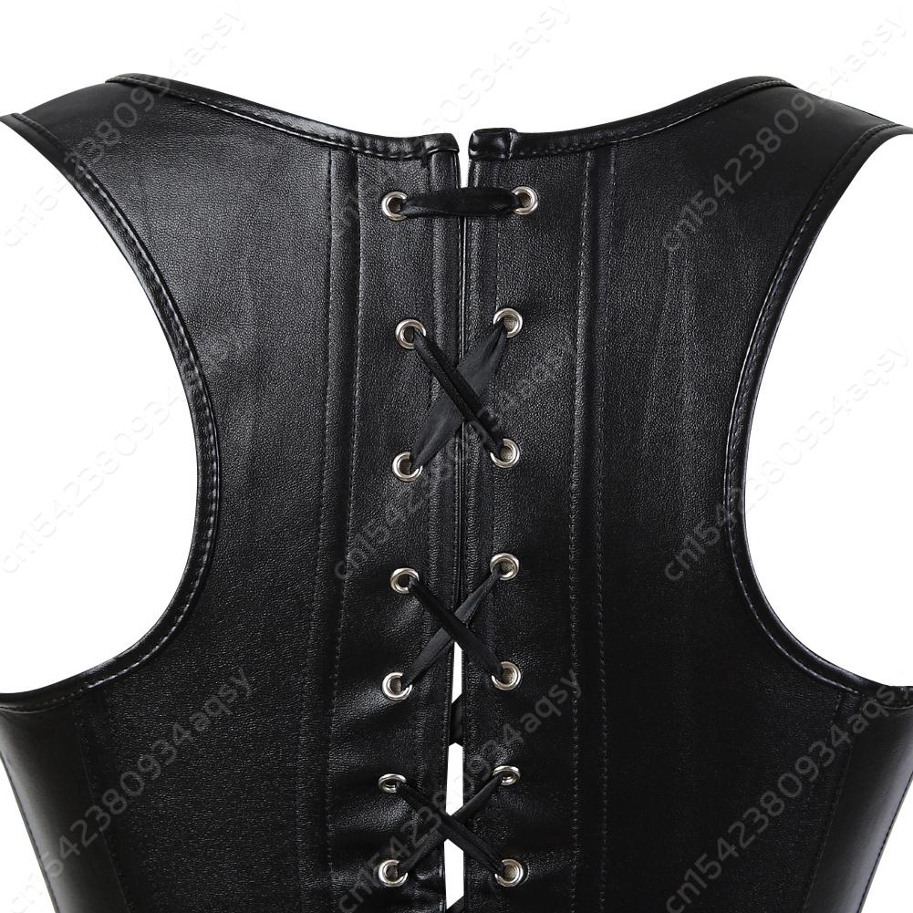 Женский корсет-бюстье в стиле стимпанк с застежкой-молнией, черный кожаный корсет с бретелями