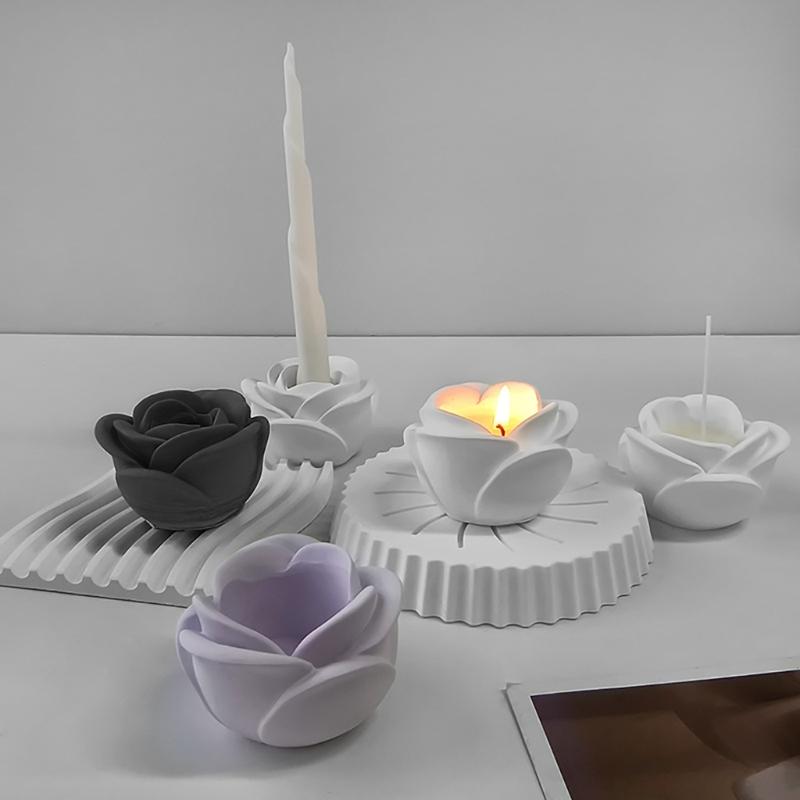 3D Силиконовая форма для подсвечников Роза Цветок Формы для подсвечников Форма для литья эпоксидной смолы для DIY поделок Домашние украшения