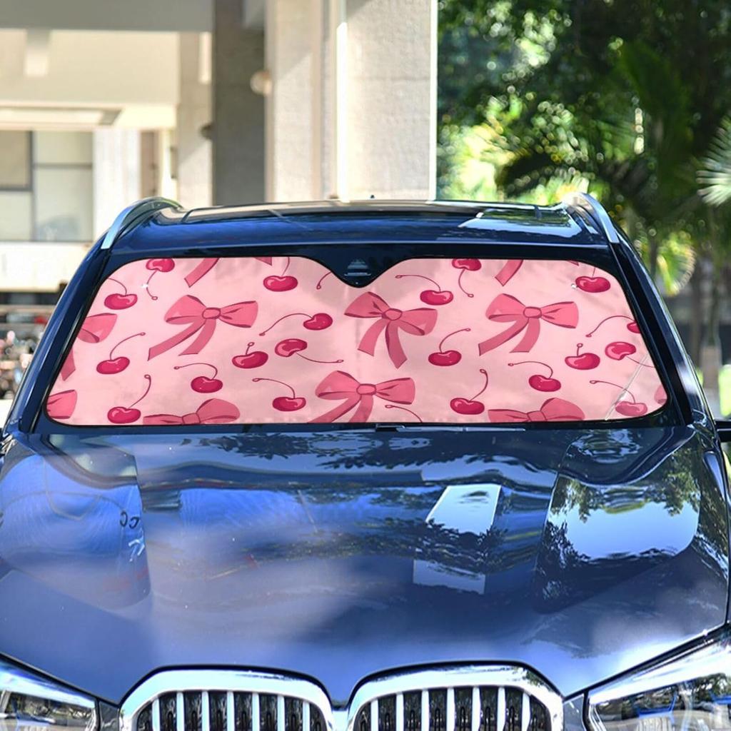 Bow Cherry Pink Windshield Sun Shade Blocks UV Rays Sun Visor Protector Sunshade Accordion Folding Sun Reflector Auto For Car Truck SUV To Keep Your